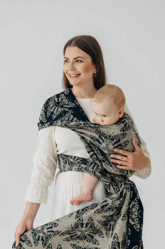 Baby Wrap, Jacquard Weave (65% cotton 35% silk) - QUEEN OF THE NIGHT - PAMINA - Woven Baby XS - 4   long_woven_wraps    #