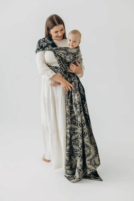 Baby Wrap, Jacquard Weave (65% cotton 35% silk) - QUEEN OF THE NIGHT - PAMINA - Woven Baby XS - 4   long_woven_wraps    #