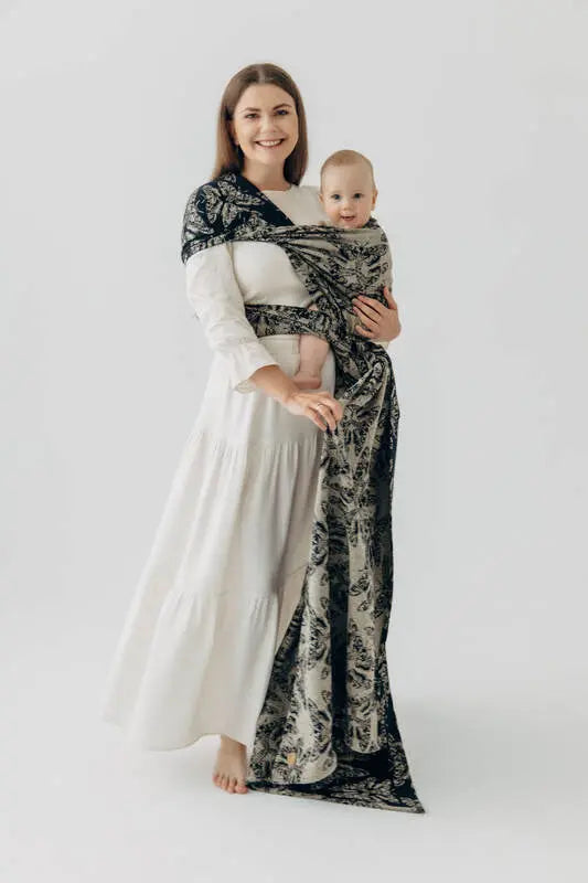 Baby Wrap, Jacquard Weave (65% cotton 35% silk) - QUEEN OF THE NIGHT - PAMINA - Woven Baby XS - 4   long_woven_wraps    #