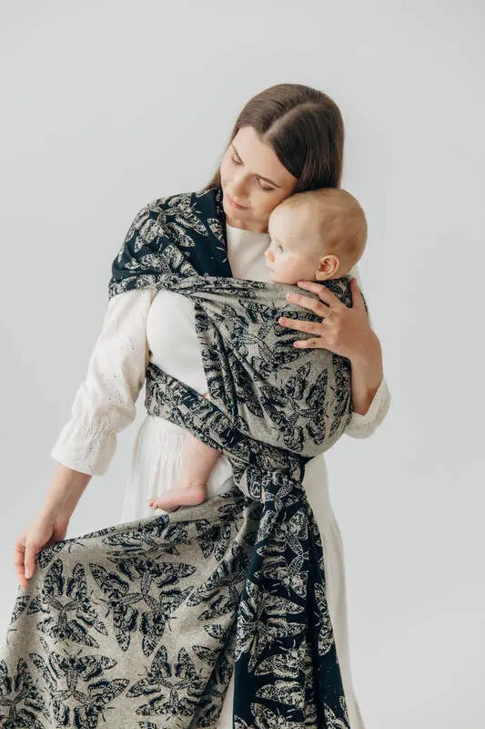 Baby Wrap, Jacquard Weave (65% cotton 35% silk) - QUEEN OF THE NIGHT - PAMINA - Woven Baby XS - 4   long_woven_wraps    #