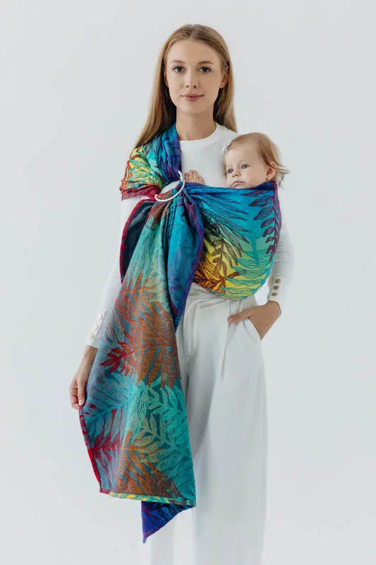 Ring Sling, Jacquard Weave (100% cotton), with gathered shoulder - RAINFOREST - CARNIVAL - standard 1.8m