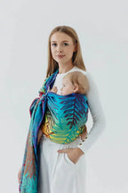 Ring Sling, Jacquard Weave (100% cotton), with gathered shoulder - RAINFOREST - CARNIVAL - standard 1.8m