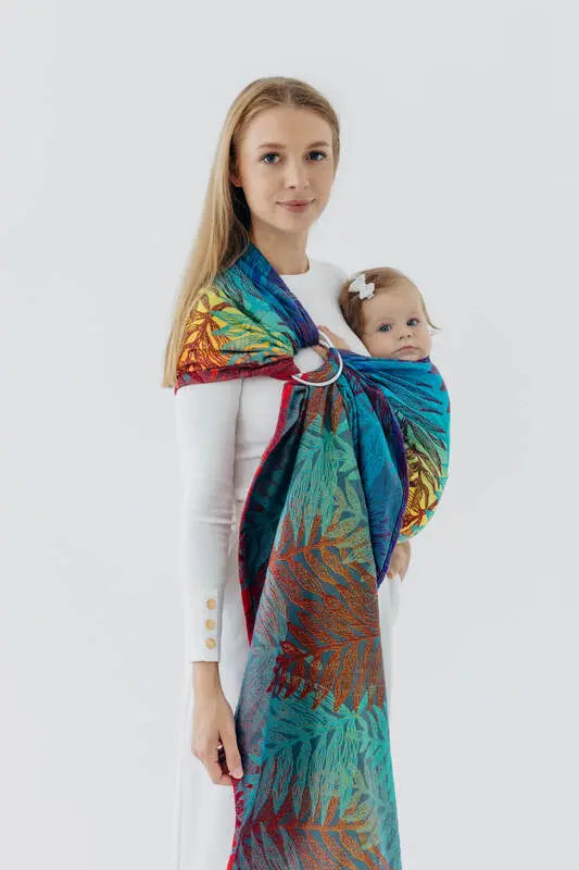 Ring Sling, Jacquard Weave (100% cotton), with gathered shoulder - RAINFOREST - CARNIVAL - standard 1.8m