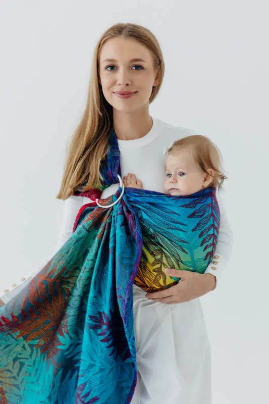 Ring Sling, Jacquard Weave (100% cotton), with gathered shoulder - RAINFOREST - CARNIVAL - standard 1.8m