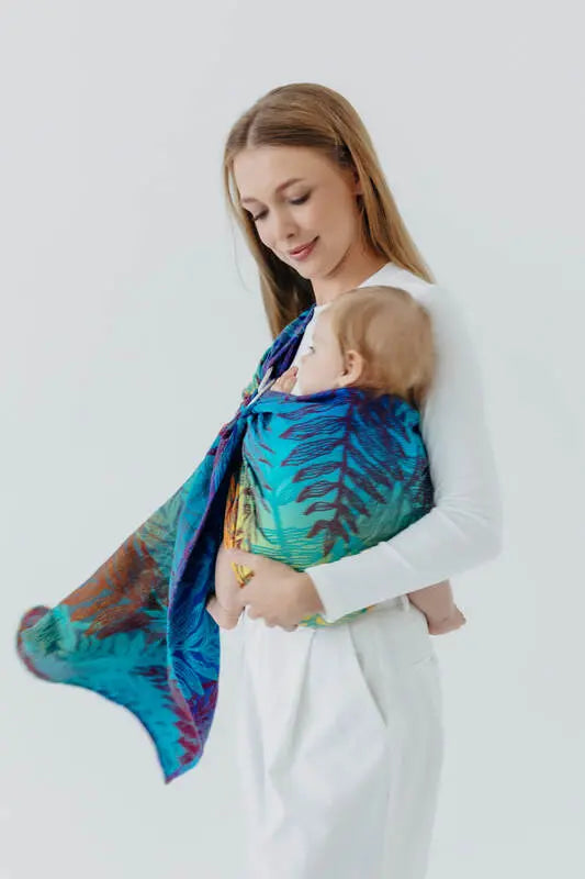 Ring Sling, Jacquard Weave (100% cotton), with gathered shoulder - RAINFOREST - CARNIVAL - standard 1.8m