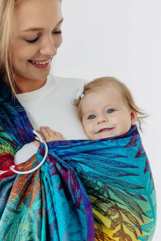 Ring Sling, Jacquard Weave (100% cotton), with gathered shoulder - RAINFOREST - CARNIVAL - standard 1.8m