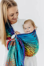 Ring Sling, Jacquard Weave (100% cotton), with gathered shoulder - RAINFOREST - CARNIVAL - standard 1.8m