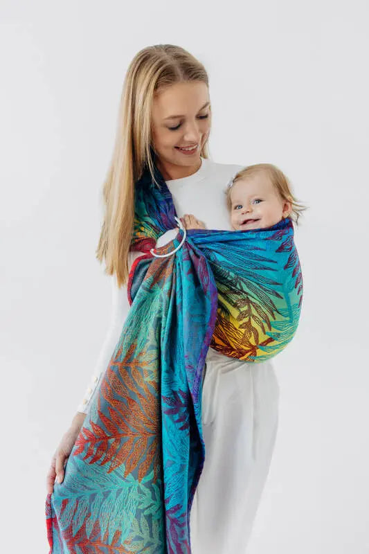 Ring Sling, Jacquard Weave (100% cotton), with gathered shoulder - RAINFOREST - CARNIVAL - standard 1.8m