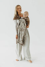 Ring Sling, Jacquard Weave (100% cotton), with gathered shoulder - HERBARIUM - RAINDROPS - standard 1.8m