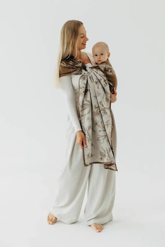 Ring Sling, Jacquard Weave (100% cotton), with gathered shoulder - HERBARIUM - RAINDROPS - standard 1.8m