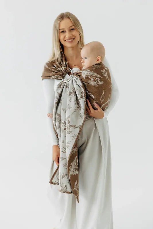 Ring Sling, Jacquard Weave (100% cotton), with gathered shoulder - HERBARIUM - RAINDROPS - standard 1.8m