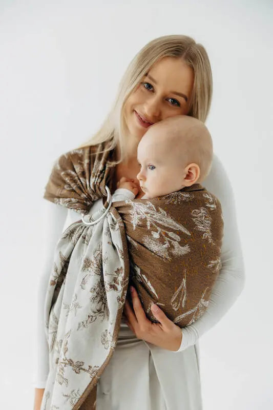 Ring Sling, Jacquard Weave (100% cotton), with gathered shoulder - HERBARIUM - RAINDROPS - standard 1.8m