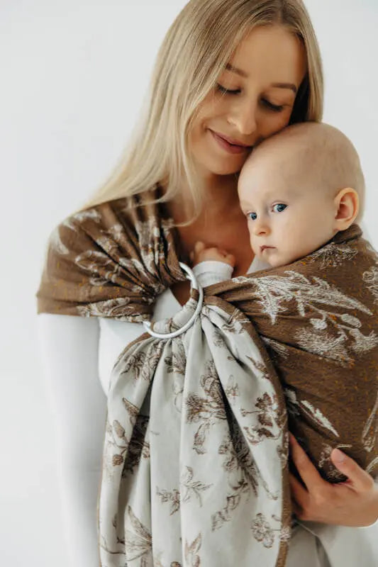 Ring Sling, Jacquard Weave (100% cotton), with gathered shoulder - HERBARIUM - RAINDROPS - standard 1.8m