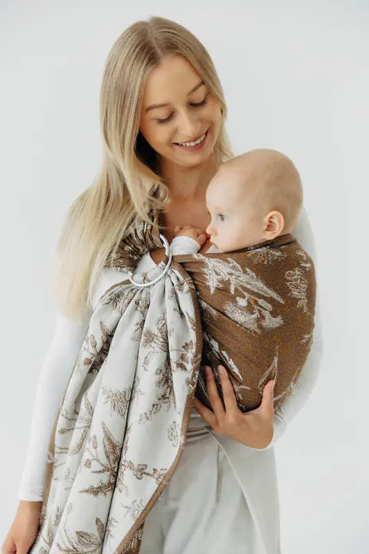 Ring Sling, Jacquard Weave (100% cotton), with gathered shoulder - HERBARIUM - RAINDROPS - standard 1.8m