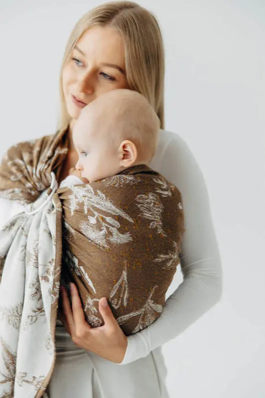 Ring Sling, Jacquard Weave (100% cotton), with gathered shoulder - HERBARIUM - RAINDROPS - standard 1.8m