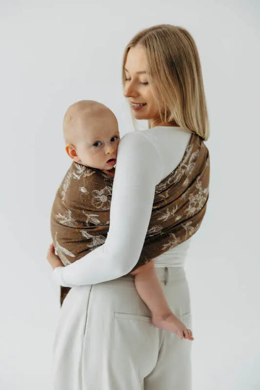Ring Sling, Jacquard Weave (100% cotton), with gathered shoulder - HERBARIUM - RAINDROPS - standard 1.8m