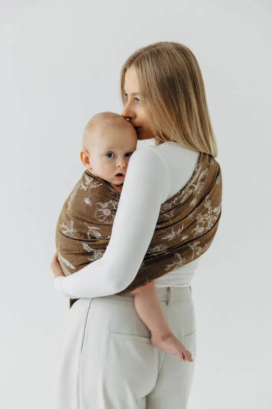 Ring Sling, Jacquard Weave (100% cotton), with gathered shoulder - HERBARIUM - RAINDROPS - standard 1.8m
