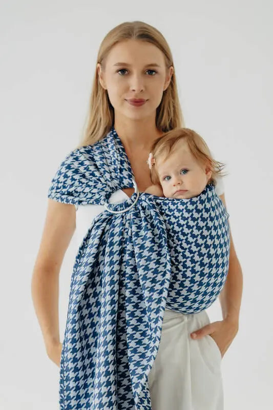 Ring Sling, Jacquard Weave (40% cotton, 40% merino wool, 13% silk, 7% cashmere), with gathered shoulder - PATA DE GALLO - PUZZLE - standard 1.8m