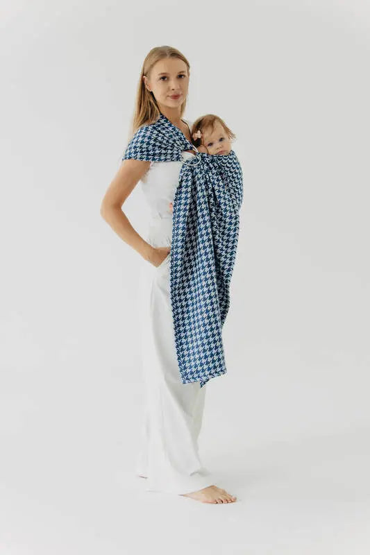 Ring Sling, Jacquard Weave (40% cotton, 40% merino wool, 13% silk, 7% cashmere), with gathered shoulder - PATA DE GALLO - PUZZLE - standard 1.8m