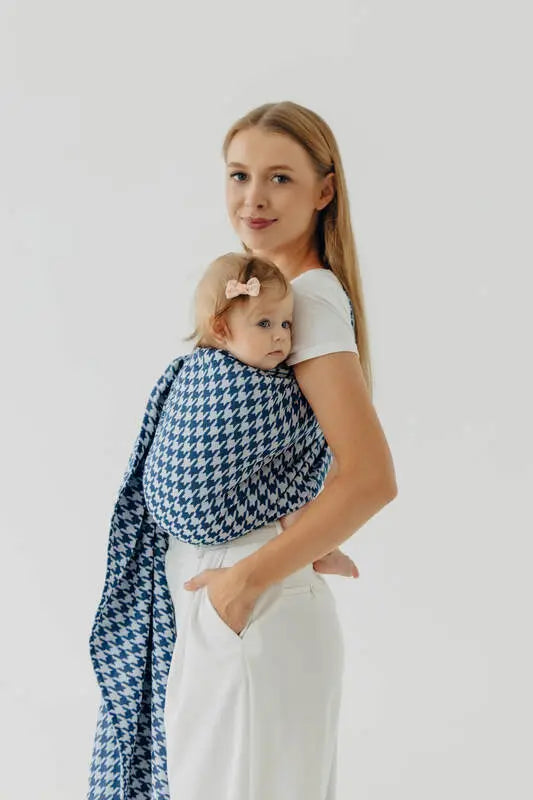 Ring Sling, Jacquard Weave (40% cotton, 40% merino wool, 13% silk, 7% cashmere), with gathered shoulder - PATA DE GALLO - PUZZLE - standard 1.8m