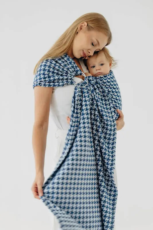 Ring Sling, Jacquard Weave (40% cotton, 40% merino wool, 13% silk, 7% cashmere), with gathered shoulder - PATA DE GALLO - PUZZLE - standard 1.8m