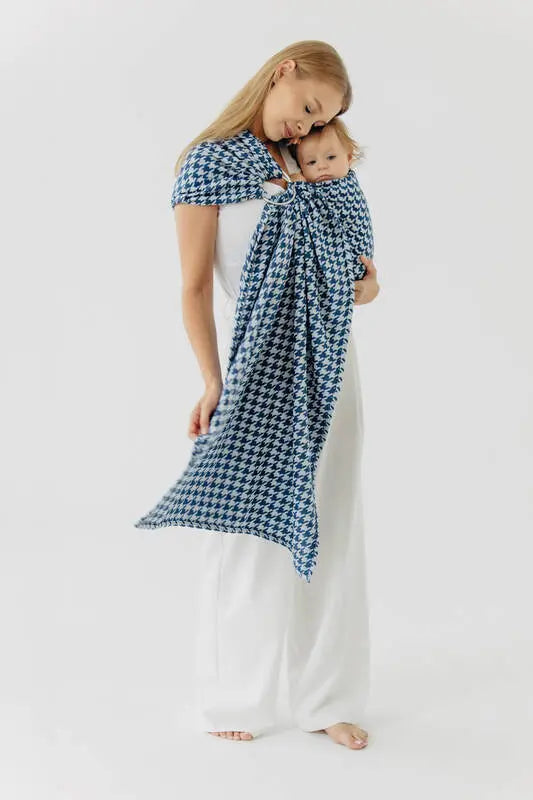 Ring Sling, Jacquard Weave (40% cotton, 40% merino wool, 13% silk, 7% cashmere), with gathered shoulder - PATA DE GALLO - PUZZLE - standard 1.8m
