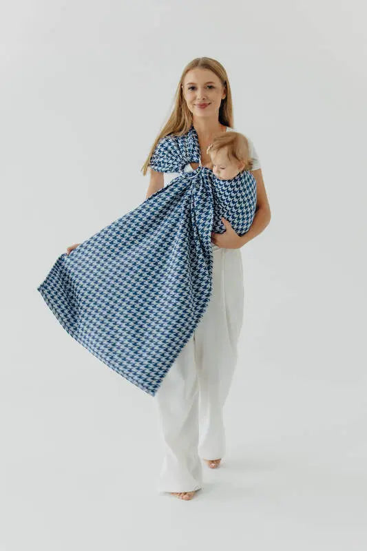 Ring Sling, Jacquard Weave (40% cotton, 40% merino wool, 13% silk, 7% cashmere), with gathered shoulder - PATA DE GALLO - PUZZLE - standard 1.8m