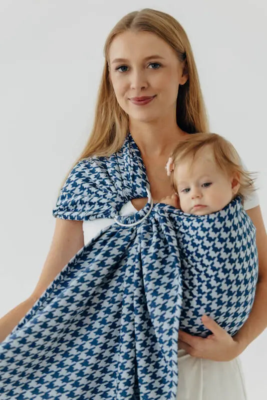 Ring Sling, Jacquard Weave (40% cotton, 40% merino wool, 13% silk, 7% cashmere), with gathered shoulder - PATA DE GALLO - PUZZLE - standard 1.8m