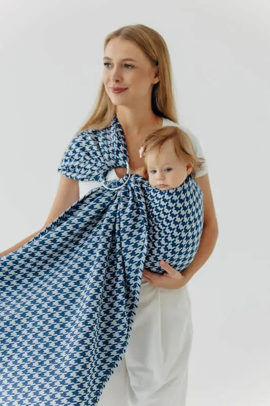 Ring Sling, Jacquard Weave (40% cotton, 40% merino wool, 13% silk, 7% cashmere), with gathered shoulder - PATA DE GALLO - PUZZLE - standard 1.8m