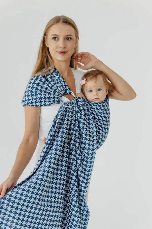 Ring Sling, Jacquard Weave (40% cotton, 40% merino wool, 13% silk, 7% cashmere), with gathered shoulder - PATA DE GALLO - PUZZLE - standard 1.8m