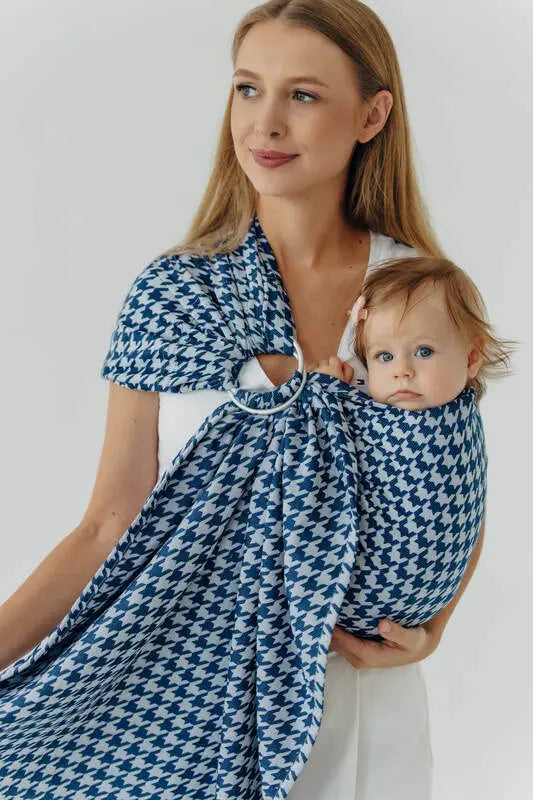 Ring Sling, Jacquard Weave (40% cotton, 40% merino wool, 13% silk, 7% cashmere), with gathered shoulder - PATA DE GALLO - PUZZLE - standard 1.8m