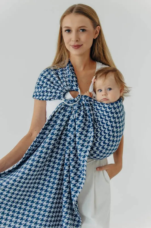 Ring Sling, Jacquard Weave (40% cotton, 40% merino wool, 13% silk, 7% cashmere), with gathered shoulder - PATA DE GALLO - PUZZLE - standard 1.8m