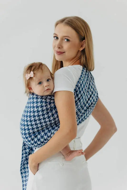 Ring Sling, Jacquard Weave (40% cotton, 40% merino wool, 13% silk, 7% cashmere), with gathered shoulder - PATA DE GALLO - PUZZLE - standard 1.8m