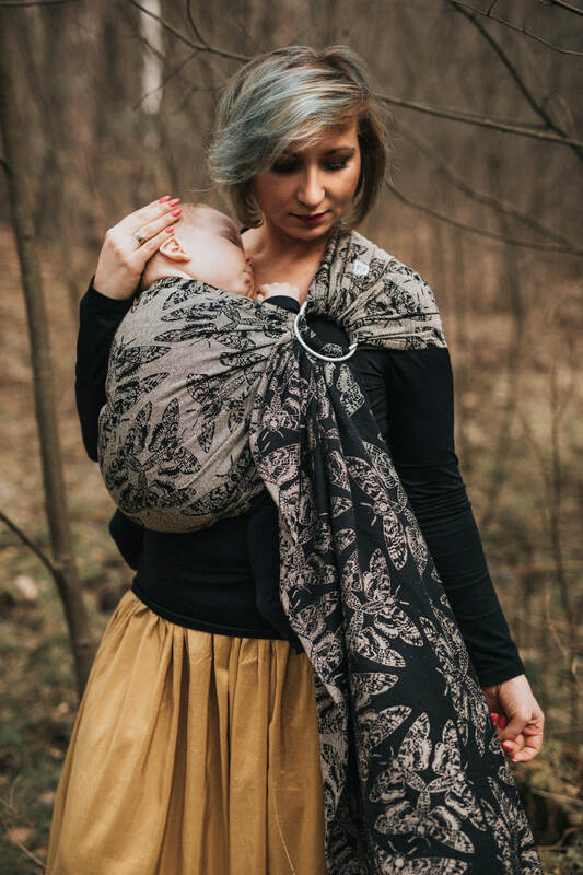 Ring Sling, Jacquard Weave, with gathered shoulder (65% cotton 35% silk) - QUEEN OF THE NIGHT - PAMINA - standard 1.8m - Woven Baby    ring_slings    #