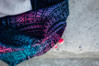 Baby Wrap, Jacquard Weave (60% cotton, 28% merino wool, 8% silk, 4% cashmere) - PEACOCK'S TAIL - BLACK OPAL - Woven Baby XS - 4   long_woven_wraps    #