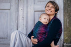 Baby Wrap, Jacquard Weave (60% cotton, 28% merino wool, 8% silk, 4% cashmere) - PEACOCK'S TAIL - BLACK OPAL - Woven Baby XS - 4   long_woven_wraps    #