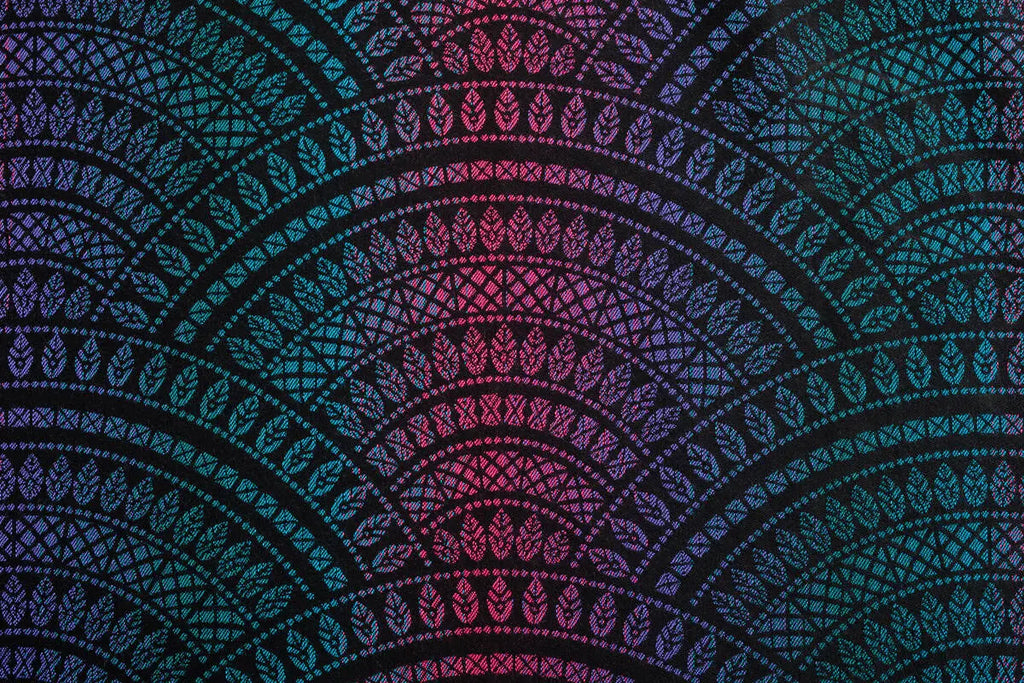 LennyPreschool Carrier, jacquard weave (60% cotton, 28% merino wool, 8% silk, 4% cashmere) - PEACOCK'S TAIL - BLACK OPAL - Woven Baby Preschool   lenny_preschool    #