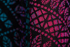 Baby Wrap, Jacquard Weave (60% cotton, 28% merino wool, 8% silk, 4% cashmere) - PEACOCK'S TAIL - BLACK OPAL - Woven Baby XS - 4   long_woven_wraps    #