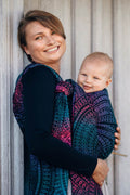 Baby Wrap, Jacquard Weave (60% cotton, 28% merino wool, 8% silk, 4% cashmere) - PEACOCK'S TAIL - BLACK OPAL