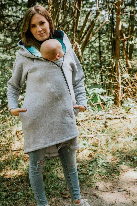 Asymmetrical Hoodie - Grey Melange with Peacock's Tail Fantasy - Woven Baby Size - S   asymmetrical_hoodies    #