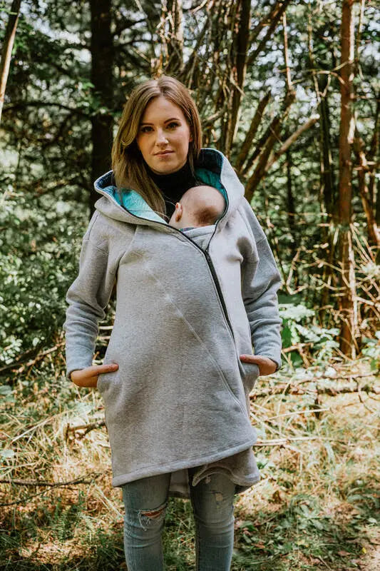 Asymmetrical Hoodie - Grey Melange with Peacock's Tail Fantasy - Woven Baby S   asymmetrical_hoodies    #