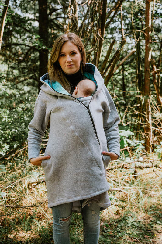 Asymmetrical Hoodie - Grey Melange with Peacock's Tail Fantasy
