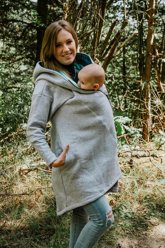 Asymmetrical Hoodie - Grey Melange with Peacock's Tail Fantasy - Woven Baby Size - S   asymmetrical_hoodies    #