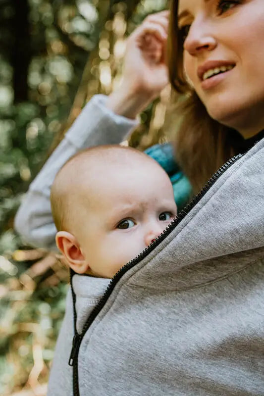 Asymmetrical Hoodie - Grey Melange with Peacock's Tail Fantasy - Woven Baby Size - S   asymmetrical_hoodies    #