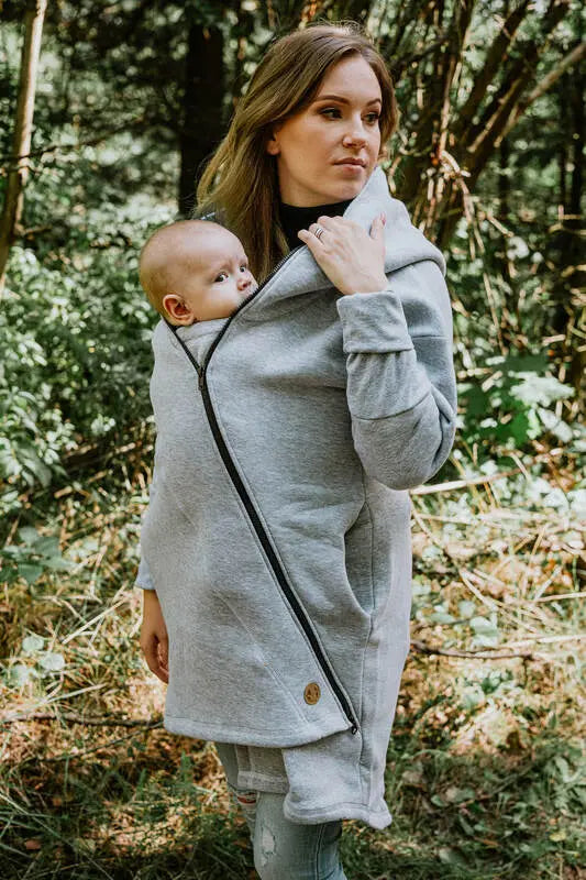 Asymmetrical Hoodie - Grey Melange with Peacock's Tail Fantasy - Woven Baby S   asymmetrical_hoodies    #