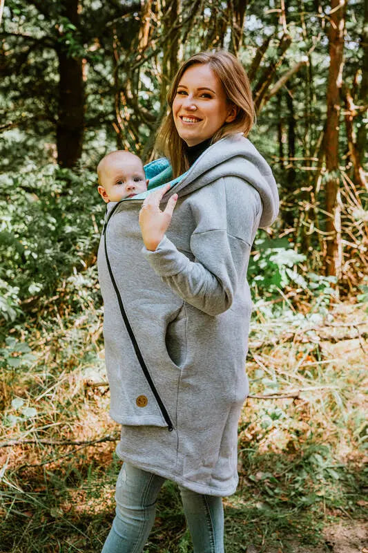 Asymmetrical Hoodie - Grey Melange with Peacock's Tail Fantasy - Woven Baby S   asymmetrical_hoodies    #
