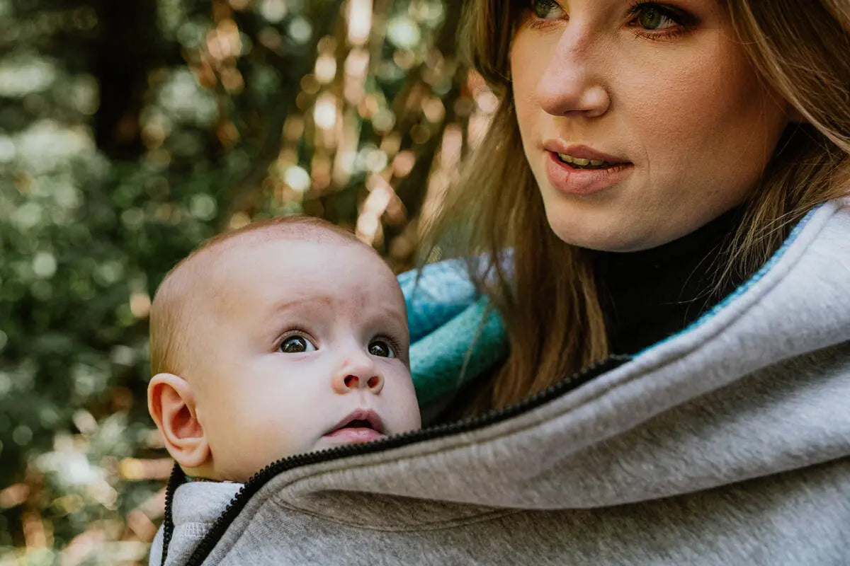 Asymmetrical Hoodie - Grey Melange with Peacock's Tail Fantasy - Woven Baby S   asymmetrical_hoodies    #