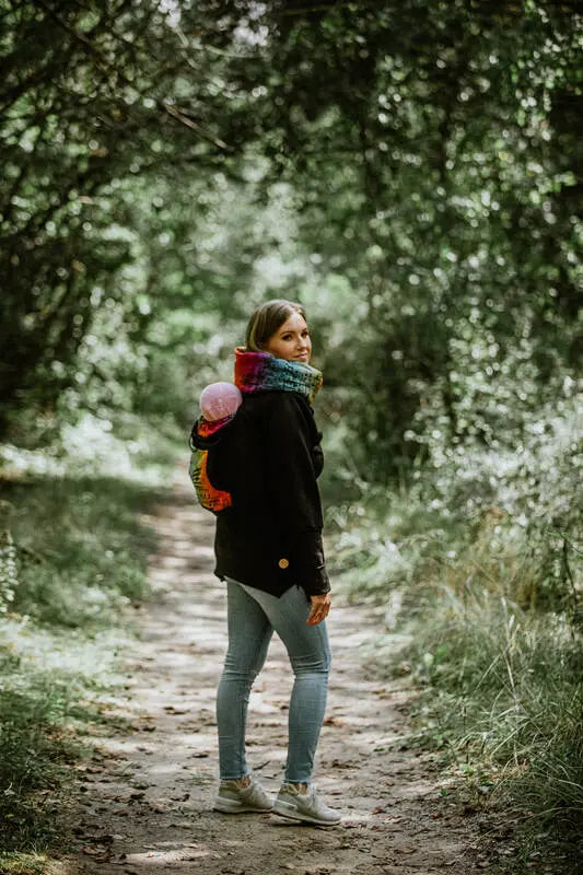 Babywearing Sweatshirt 3.0 - Black with Symphony Rainbow Dark - Woven Baby 3XL   babywearing_sweatshirts    #