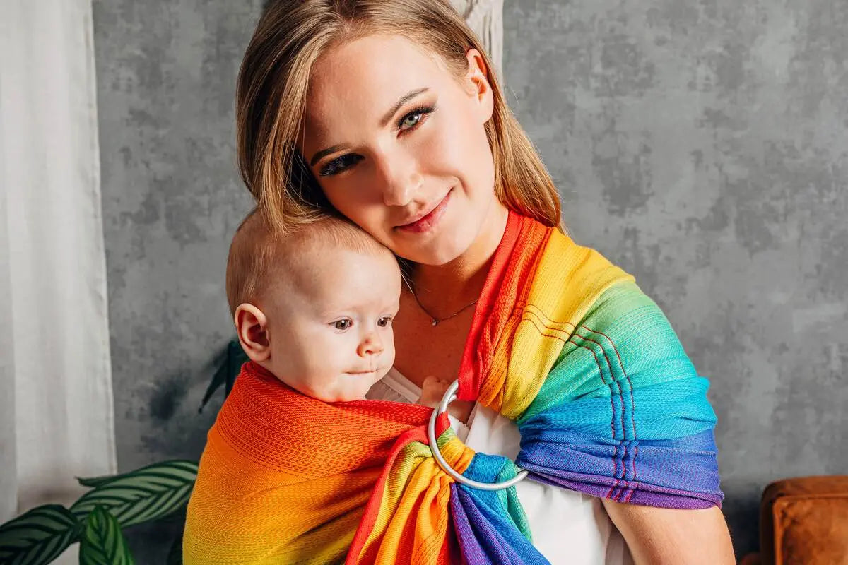 Ring Sling, Jacquard Weave (100% cotton), with gathered shoulder - RAINBOW BABY - standard 1.8m - Woven Baby Title - Default Title   ring_slings    #