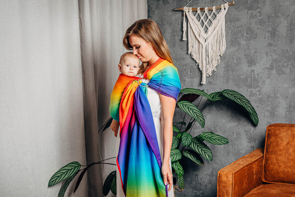 Ring Sling, Jacquard Weave (100% cotton), with gathered shoulder - RAINBOW BABY - standard 1.8m - Woven Baby    ring_slings    #